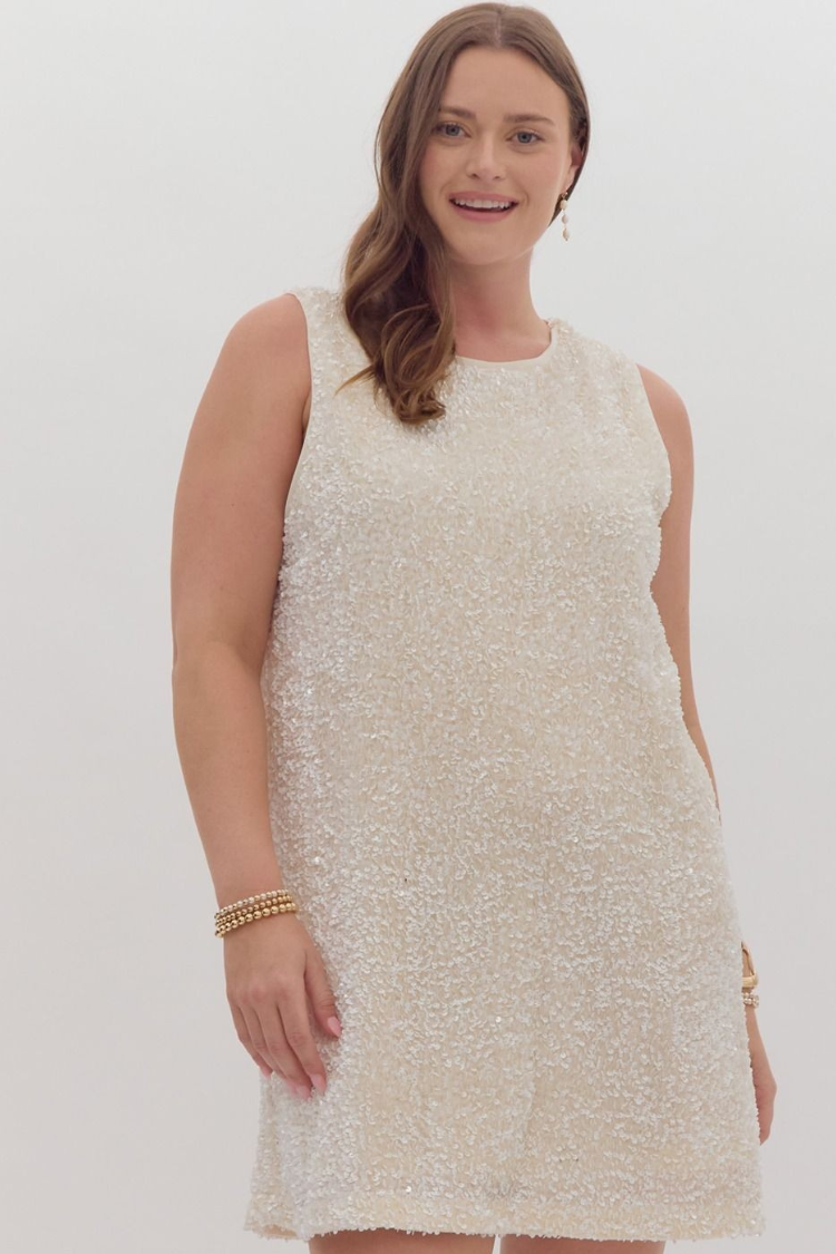 Irina White Sequin Sleeveless Mini Dress with Black Bow