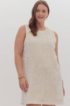 Irina White Sequin Sleeveless Mini Dress with Black Bow