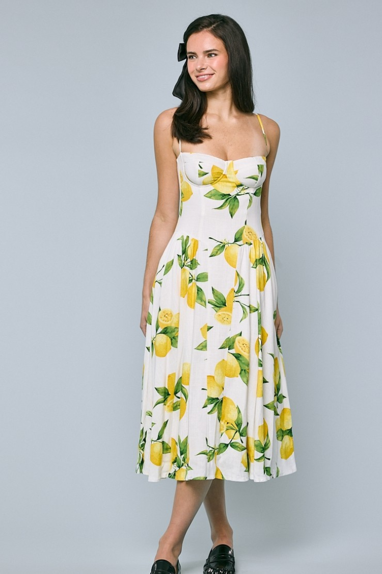 Positano Summer Lemon Midi Dress - FINAL SALE