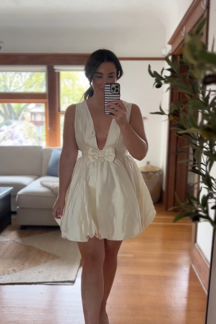 Satin Bow Bubble Hem Mini Dress
