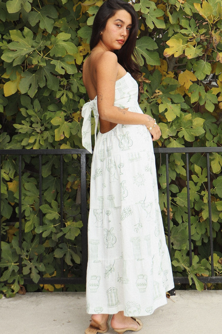 Athena Grecian Print Strapless Maxi Dress