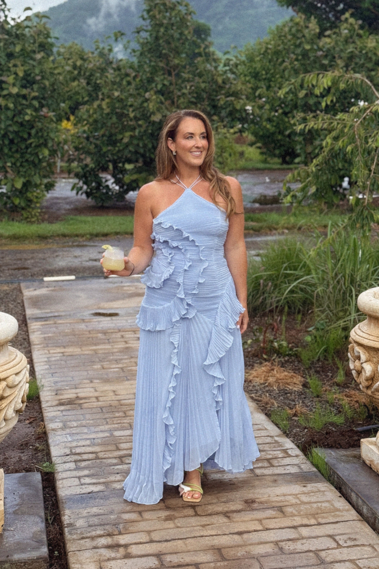 Capri Sky Blue Ruffle Maxi Dress