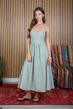 Cabana Stripe Basque Waist Midi Dress