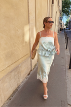 Le Soir Satin Lace Midi Skirt