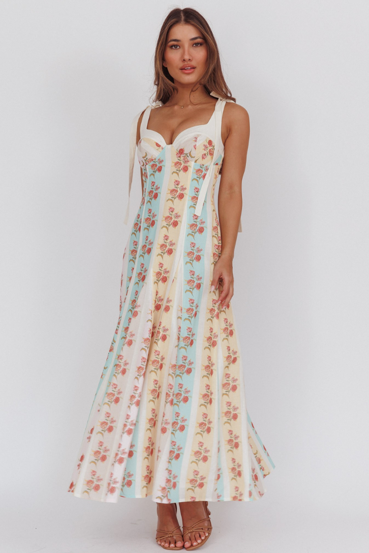 Rosette Stripe Corset Midi Dress