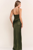Alessandra Corset Satin Maxi Dress – Olive