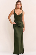 Alessandra Corset Satin Maxi Dress – Olive