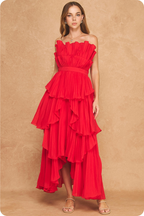 Valencia Pleated Ruffle Maxi Dress