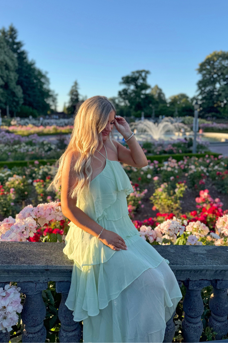 The Vivienne Sage Ruffle Maxi Dress