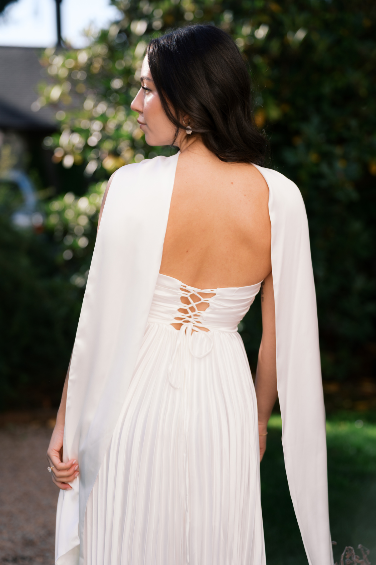 Bronwyn White Strapless Maxi Dress with Neck Scarf