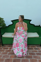 Peony Dreams Maxi Dress with Neck Scarf