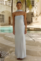 Elsa Ice Blue Maxi Dress with Neck Scarf - FINAL SALE