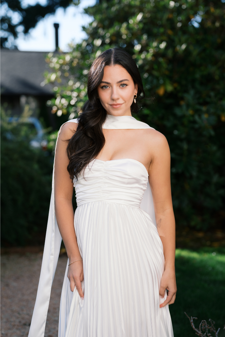 Bronwyn White Strapless Maxi Dress with Neck Scarf