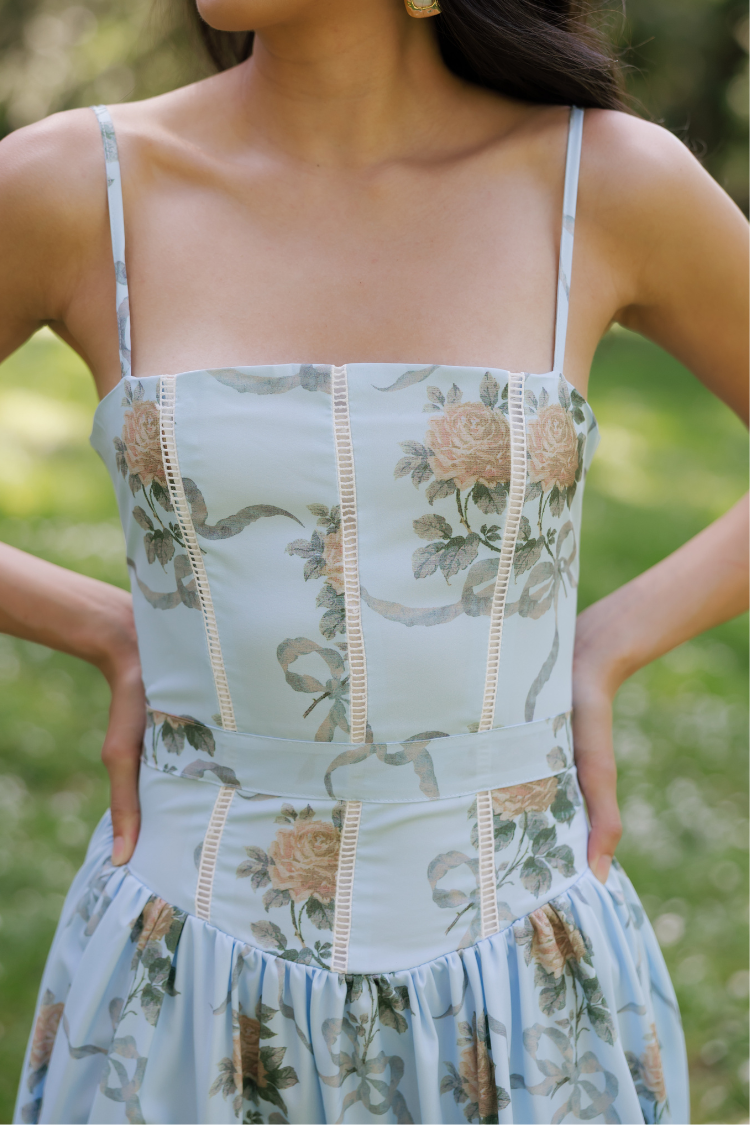 Provence Bloom Corset Midi Dress