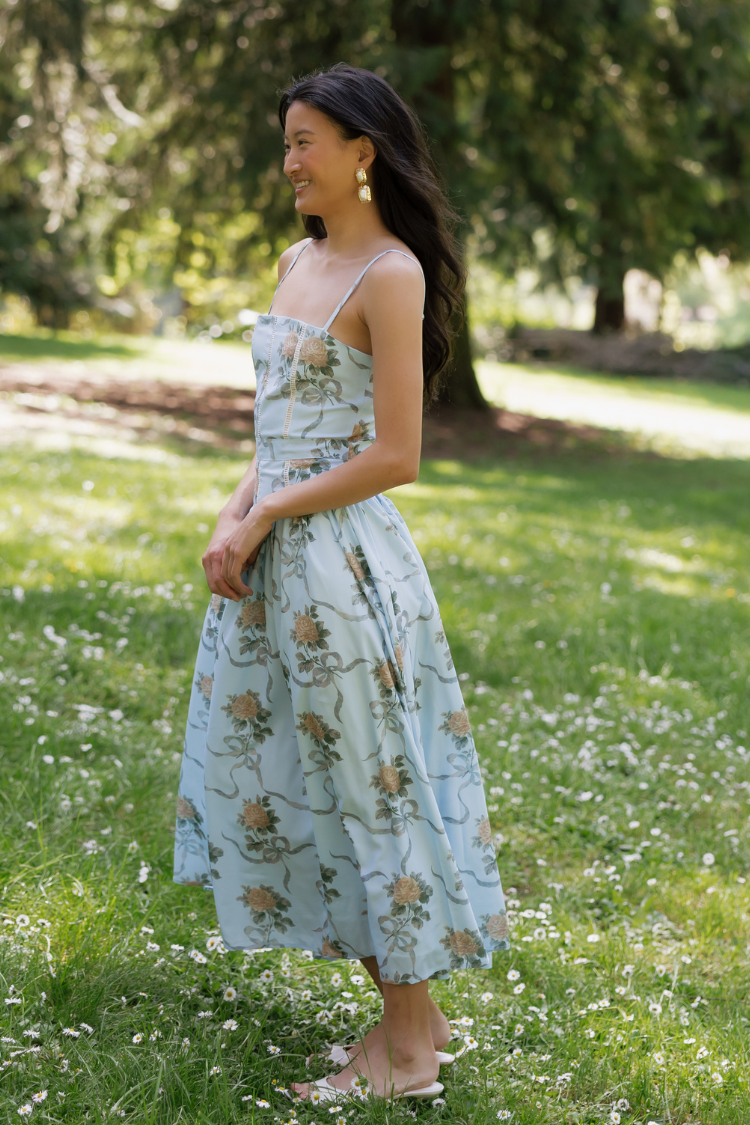 Provence Bloom Corset Midi Dress
