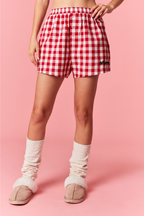 Red and White Checked Merry Pajama Shorts