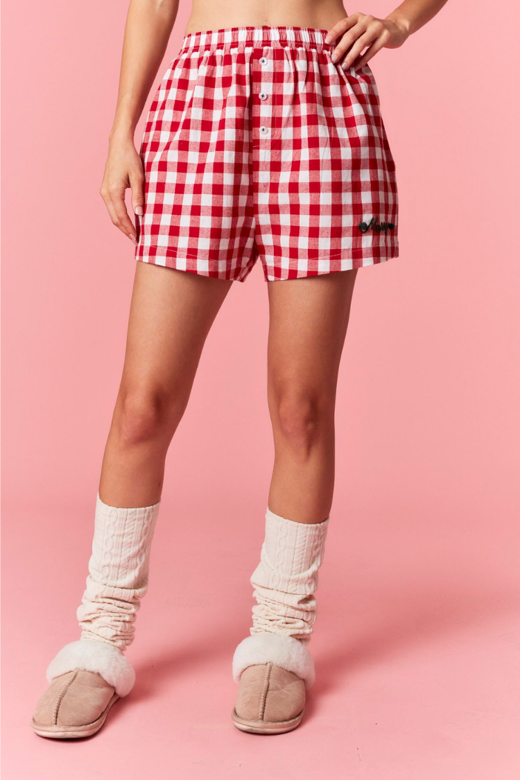 Red and White Checked Merry Pajama Shorts
