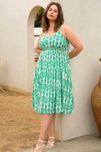 Remy Green and White Print Midi Dress - FINAL SALE