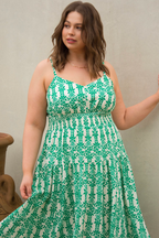 Remy Green and White Print Midi Dress - FINAL SALE