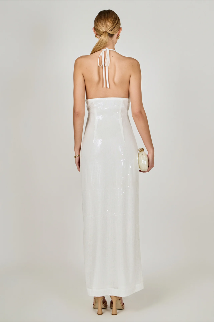 Rose White Sequin Haltered Maxi Dress