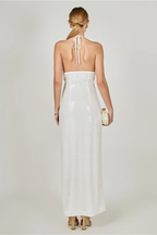 Rose White Sequin Haltered Maxi Dress