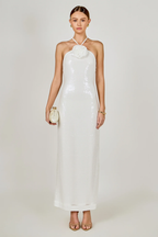 Rose White Sequin Haltered Maxi Dress