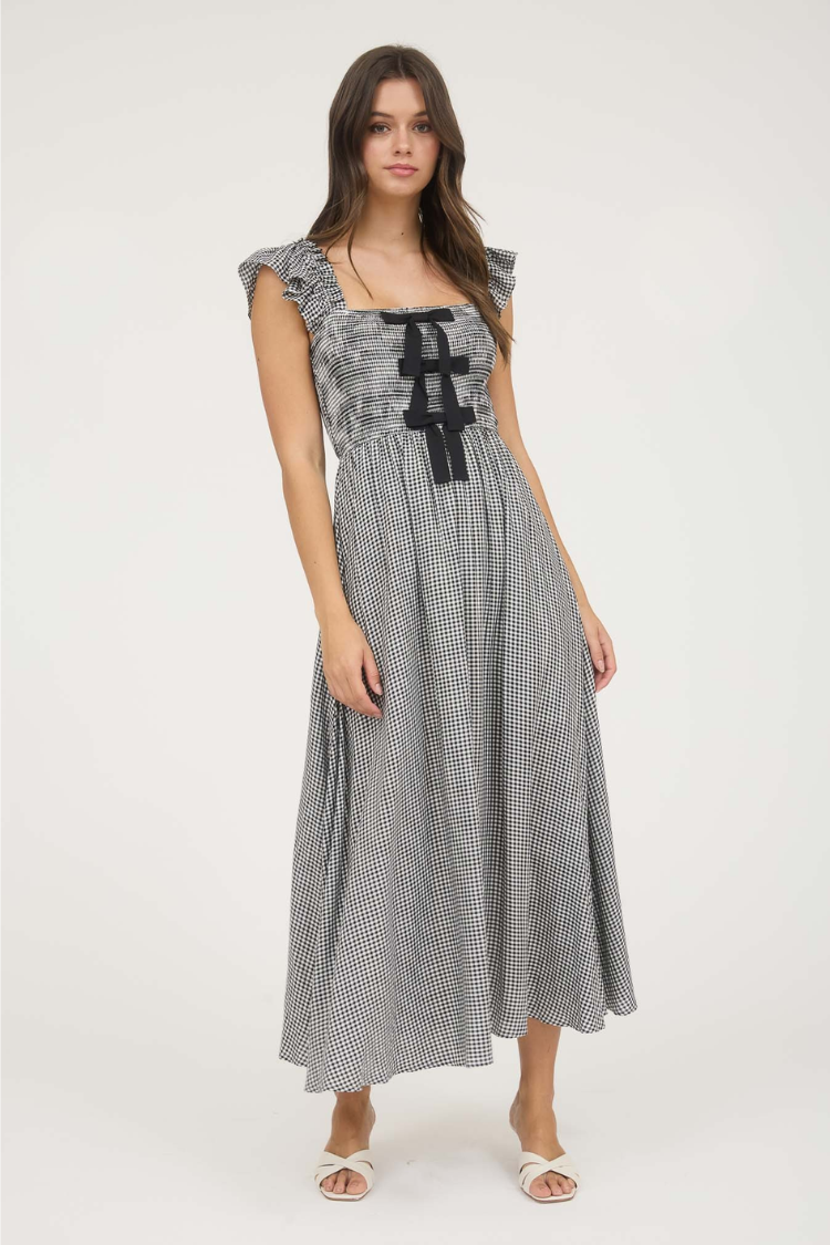 Sabrina Black Gingham Midi Dress