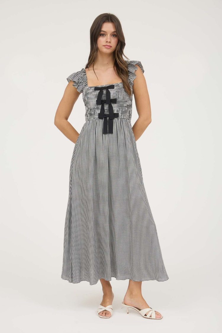 Sabrina Black Gingham Midi Dress