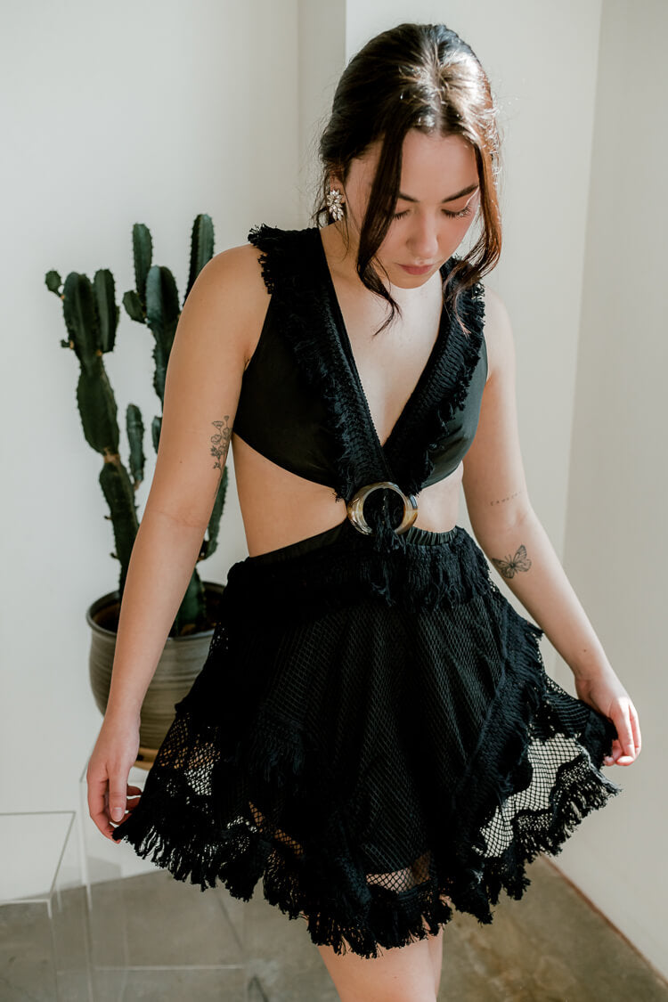 Salma Black Crochet Mini Dress
