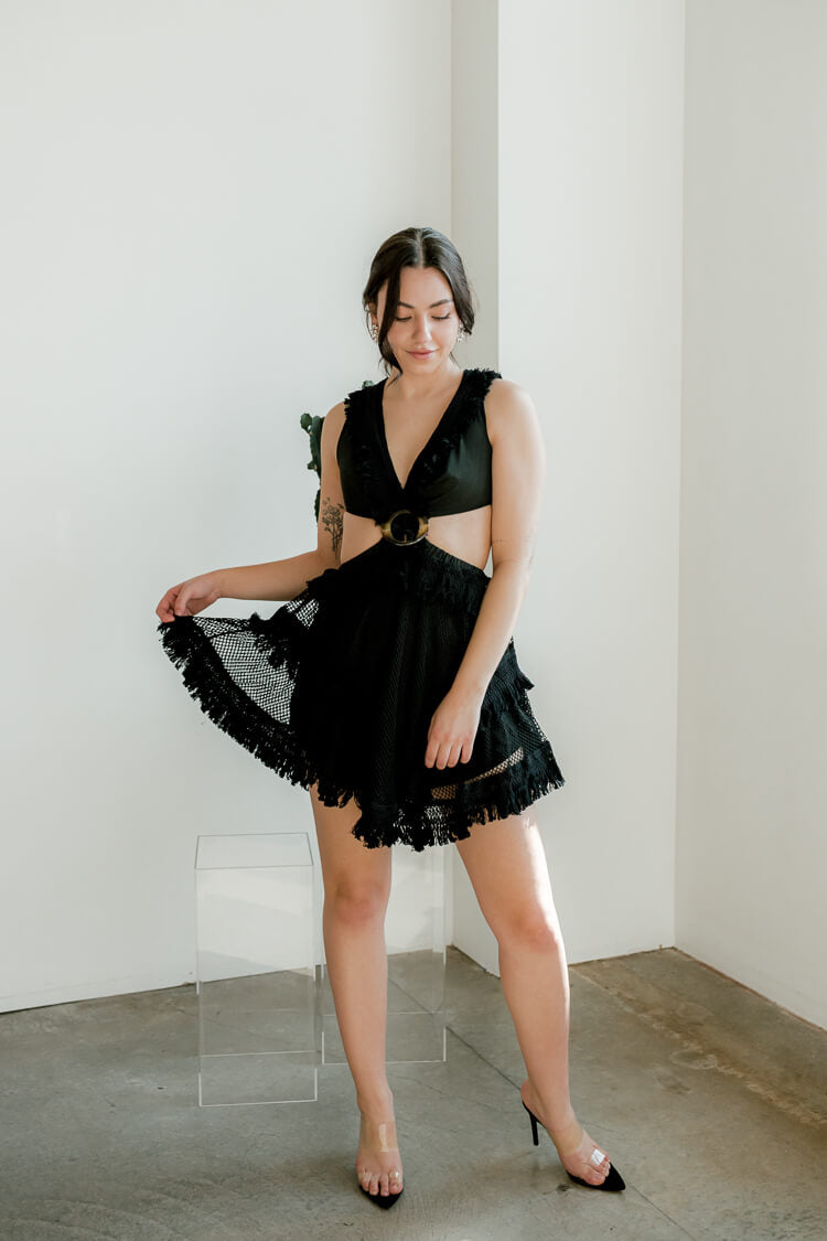 Salma Black Crochet Mini Dress