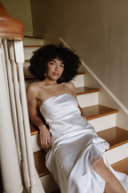 Say I Do Strapless White Ruffle Midi Dress