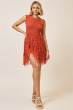 Siena Fringe Knit Mini Dress - Terracotta