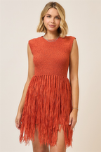 Siena Fringe Knit Mini Dress - Terracotta