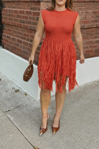 Siena Fringe Knit Mini Dress - Terracotta