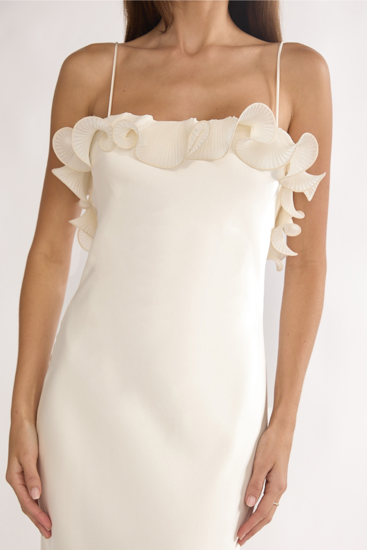 Sloane Cream Ruffle Midi Dress