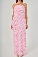 Champagne Soirée Strapless Ruffled Maxi Dress - Pink