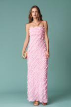 Champagne Soirée Strapless Ruffled Maxi Dress - Pink