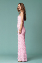 Champagne Soirée Strapless Ruffled Maxi Dress - Pink