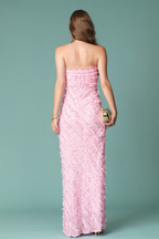 Champagne Soirée Strapless Ruffled Maxi Dress - Pink