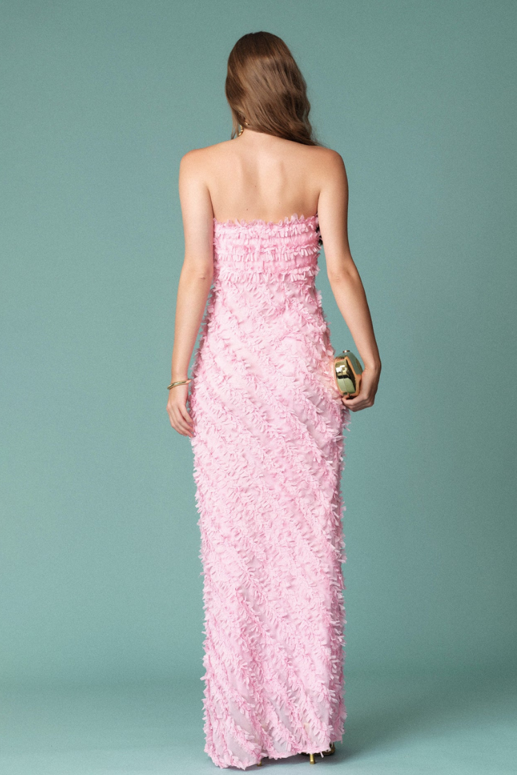 Champagne Soirée Strapless Ruffled Maxi Dress - Pink