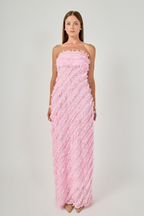 Champagne Soirée Strapless Ruffled Maxi Dress - Pink