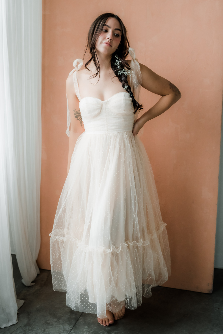 Swiss Dot Mesh Midi Dress - Cream - FINAL SALE