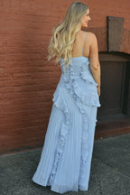 Capri Sky Blue Ruffle Maxi Dress