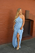 Capri Sky Blue Ruffle Maxi Dress