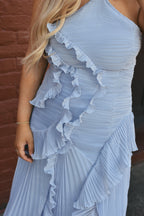 Capri Sky Blue Ruffle Maxi Dress