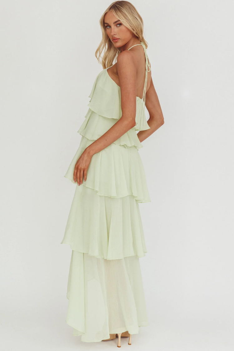 The Vivienne Sage Ruffle Maxi Dress