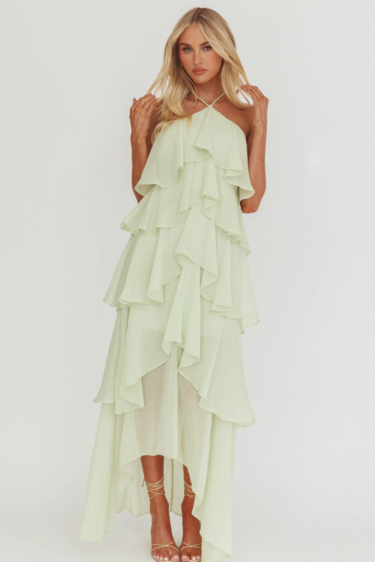 The Vivienne Sage Ruffle Maxi Dress