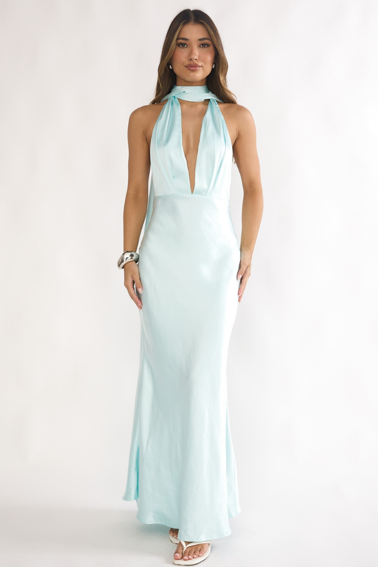 Tiffany Blue Halter Maxi Dress