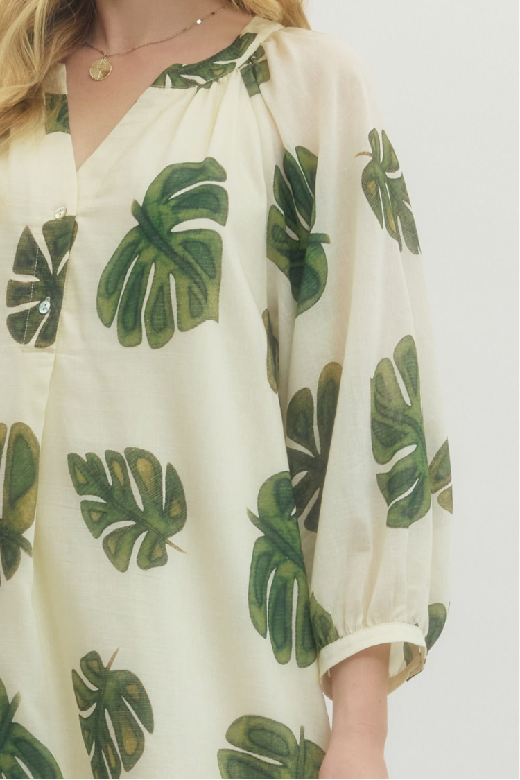 Tropical Escape Palm Print Midi Dress