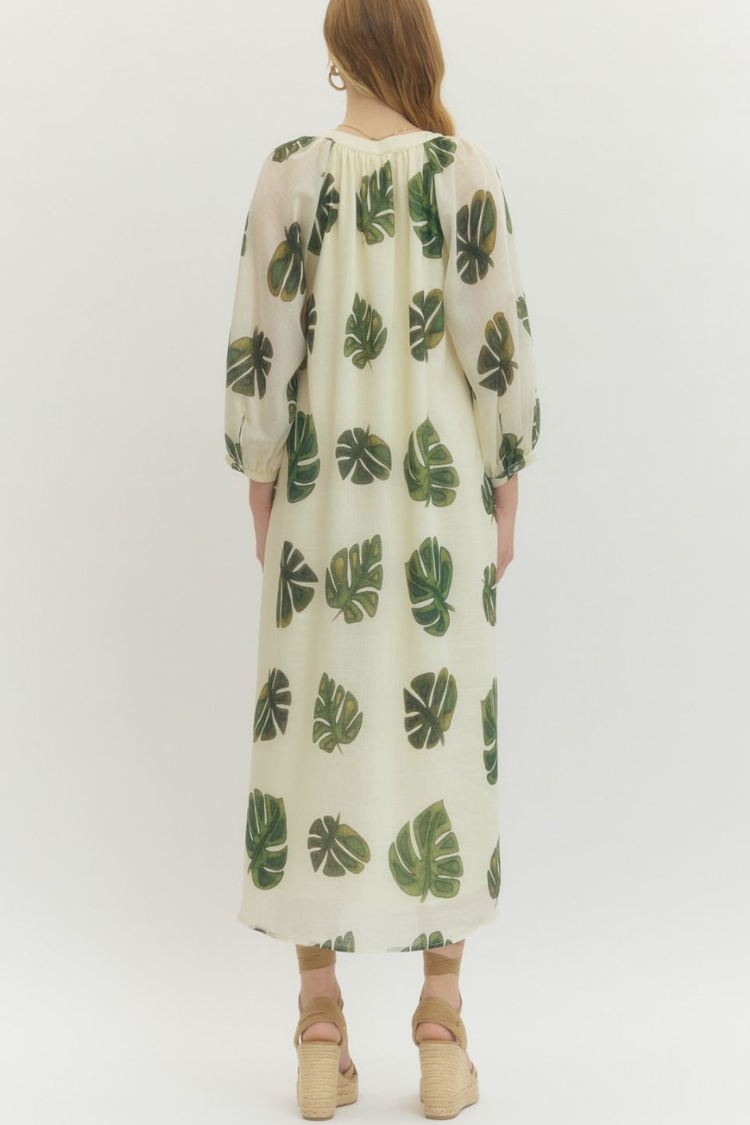 Tropical Escape Palm Print Midi Dress